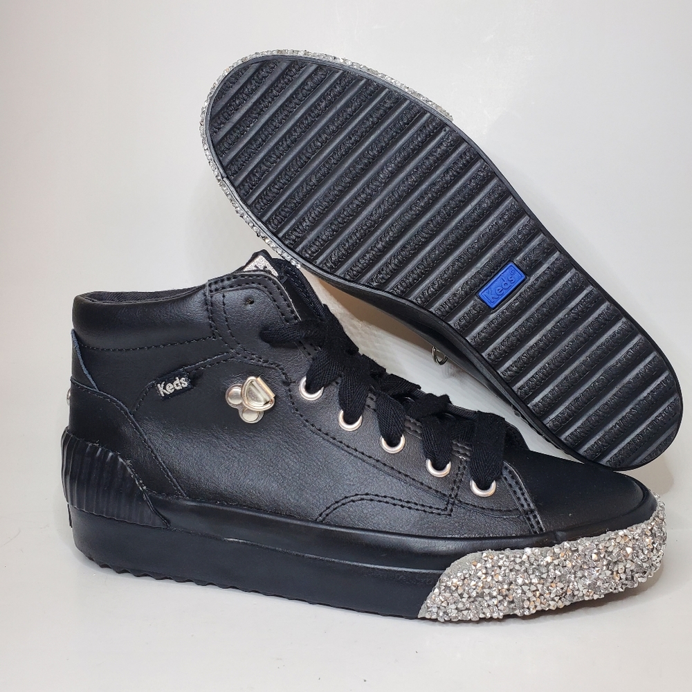 Keds Shoes Women's 7.5 Black Mid Sneakers Leather WH66730 Glitter